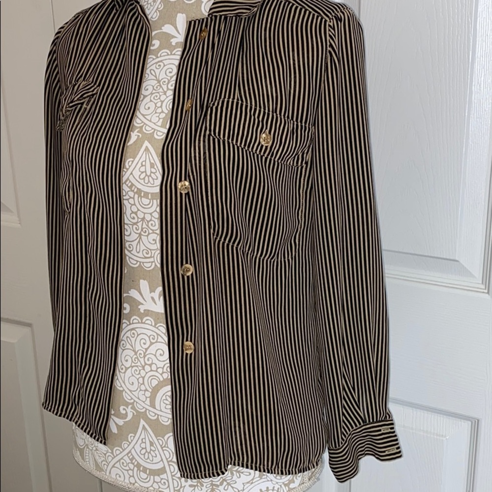 Tan/Black Button Up Jones New York Casual Blouse